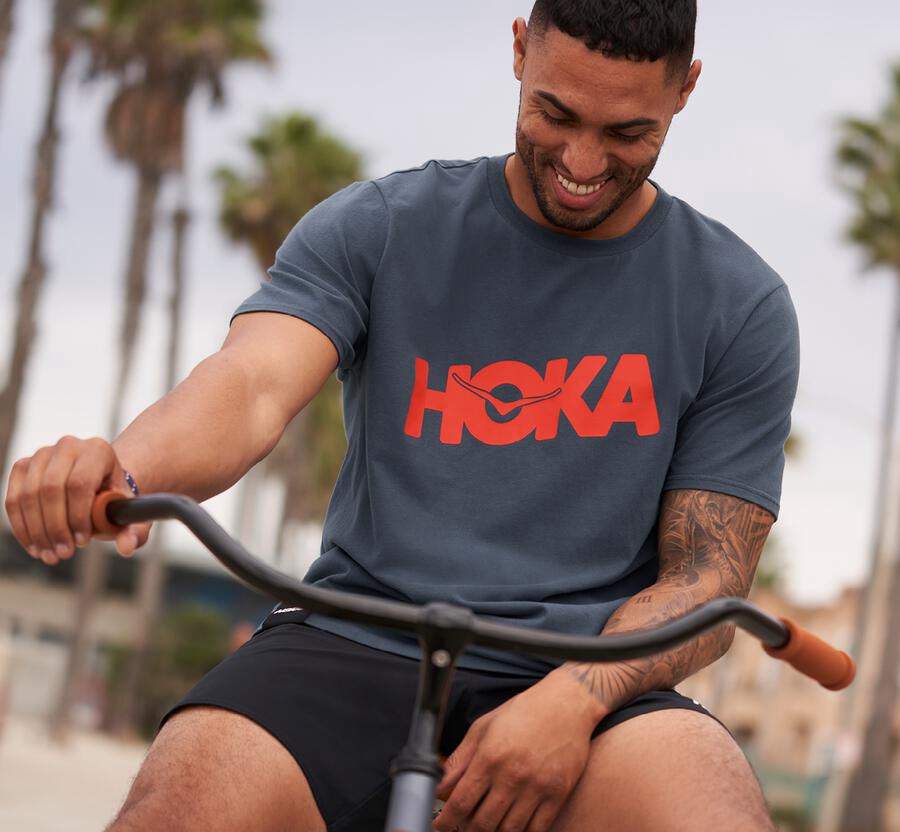 Hoka Australia One One Brand - Mens Tee Blue - TJOCI-5781